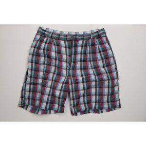 Vintage 90s IOU Mens Size 30 Faded Madras Plaid Seersucker Chino Shorts Cotton